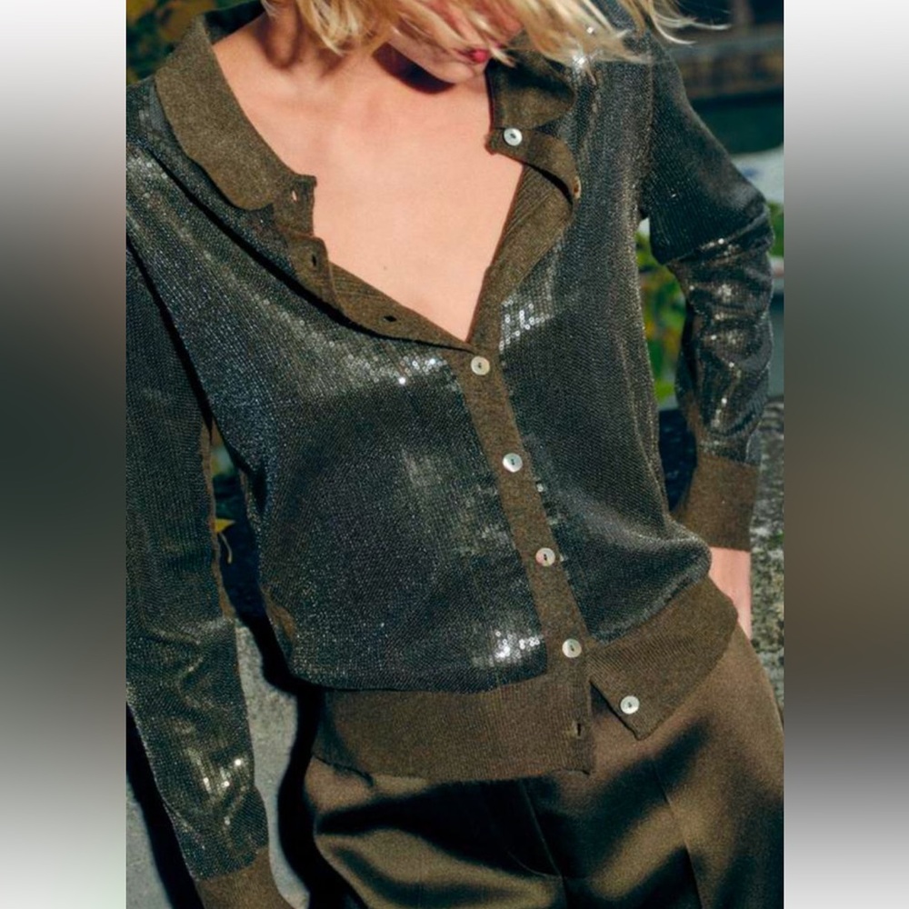 NWT ZARA KNIT CARDIGAN WITH SEQUINS